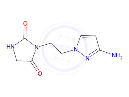 Chemical structure of 3-(2-(3-Amino-1h-pyrazol-1-yl)ethyl)imidazolidine-2,4-dione
