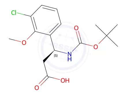 Chemical structure of (3S)-3-{[(tert-butoxy)carbonyl]amino}-3-(3-chloro-2-methoxyphenyl)propanoic acid