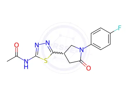 Chemical structure of N-[5-[1-(4-fluorophenyl)-5-oxopyrrolidin-3-yl]-1,3,4-thiadiazol-2-yl]acetamide