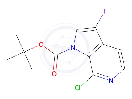 Chemical structure of 7-Chloro-3-iodo-pyrrolo[2,3-c]pyridine-1-carboxylic acid tert-butyl ester