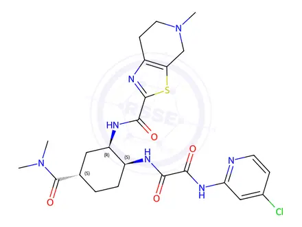 Chemical structure of N1-(4-chloropyridin-2-yl)-N2-((1S,2R,4S)-4-(dimethylcarbamoyl)-2-(5-methyl-4,5,6,7-tetrahydrothiazolo[5,4-c]pyridine-2-carboxamido)cyclohexyl)oxalamid