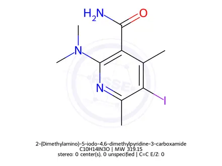Chemical structure of 2-(Dimethylamino)-5-iodo-4,6-dimethylpyridine-3-carboxamide