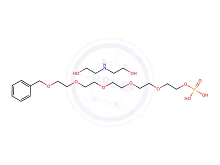 Chemical structure of 1-phenyl-2,5,8,11,14-pentaoxahexadecan-16-yl dihydrogen phosphate, compound with 2,2'-iminobis[ethanol] (1:1)