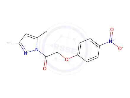 Chemical structure of 3,5-dimethyl-1-[(4-nitrophenoxy)acetyl]-1H-pyrazole