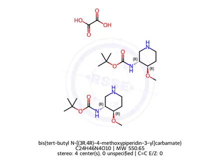 Chemical structure of bis(tert-butyl N-[(3R,4R)-4-methoxypiperidin-3-yl]carbamate)