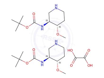 Chemical structure of tert-Butyl ((3S,4S)-4-methoxypiperidin-3-yl)carbamate hemioxalate