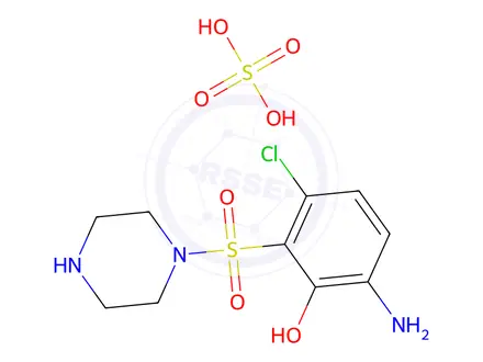 Chemical structure of 2-Amino-5-chloro-6-[(piperazin-1-yl)sulfonyl]phenol sulfate