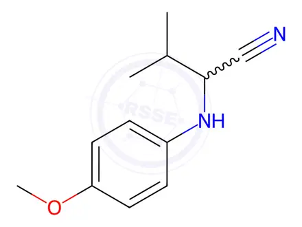 Chemical structure of 2-((4-methoxyphenyl)amino)-3-methylbutanenitrile