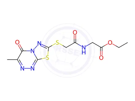 Chemical structure of ethyl 2-[[2-[(3-methyl-4-oxo-[1,3,4]thiadiazolo[2,3-c][1,2,4]triazin-7-yl)sulfanyl]acetyl]amino]acetate