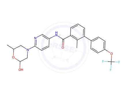 Chemical structure of N-(6-(2-hydroxy-6-methylmorpholino)pyridin-3-yl)-2-methyl-4'-(trifluoromethoxy)-[1,1'-biphenyl]-3-carboxamide