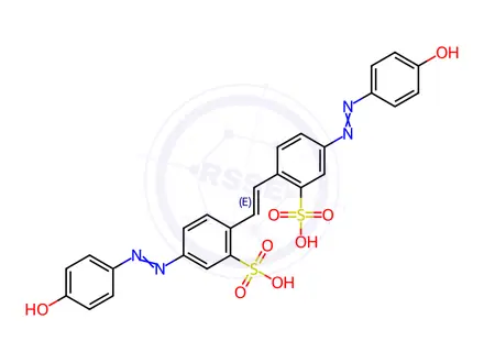 Chemical structure of Benzenesulfonic acid, 2,2-(1,2-ethenediyl)bis5-(4-hydroxyphenyl)azo-, lithium sodium salt