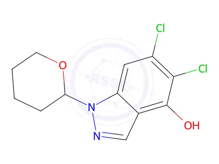 Chemical structure of 5,6-dichloro-1-[(2R)-tetrahydro-2H-pyran-2-yl]-1 H-indazol-4-ol