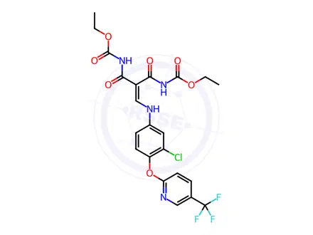Chemical structure of Ethyl N-(2-{[(3-chloro-4-{[5-(trifluoromethyl)pyridin-2-yl]oxy}phenyl)amino]methylidene}-3-[(ethoxycarbonyl)amino]-3-oxopropanoyl)carbamate