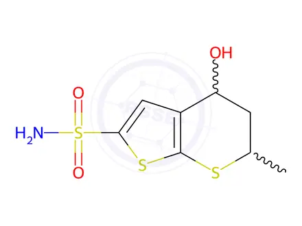 Chemical structure of 4-Hydroxy-6-methyl-5,6-dihydro-4H-thieno[2,3-b]thiopyran-2-sulfonamide