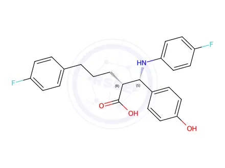 Chemical structure of (R)-5-(4-fluorophenyl)-2-((S)-((4-fluorophenyl)amino)(4-hydroxyphenyl)methyl)pentanoic acid