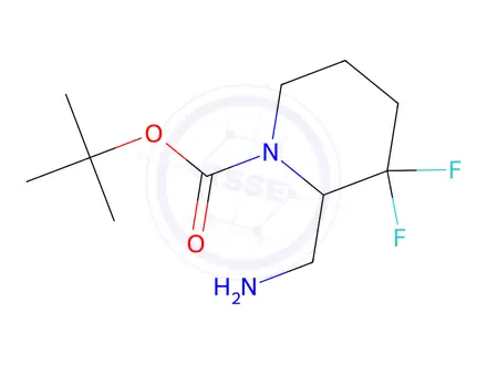 Chemical structure of Tert-butyl 2-(aminomethyl)-3,3-difluoropiperidine-1-carboxylate