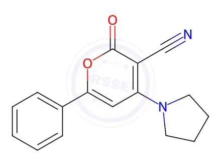 Chemical structure of 2-Oxo-6-phenyl-4-(pyrrolidin-1-yl)-2H-pyran-3-carbonitrile