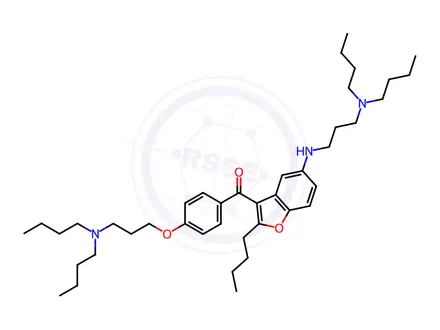 Chemical structure of (2-butyl-5-((3-(dibutylamino)propyl)amino)benzofuran-3-yl)(4-(3-(dibutylamino)propoxy)phenyl)methanone