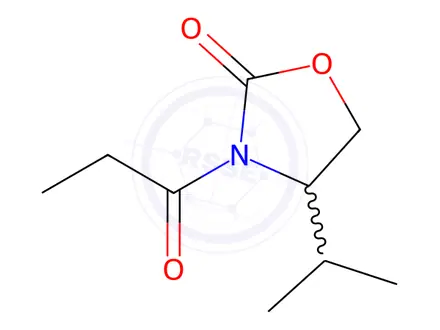 Chemical structure of 2-Oxazolidinone, 4-(1-methylethyl)-3-(1-oxopropyl)-