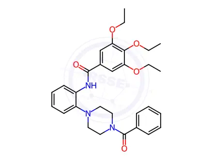 Chemical structure of N-[2-(4-benzoylpiperazin-1-yl)phenyl]-3,4,5-triethoxybenzamide