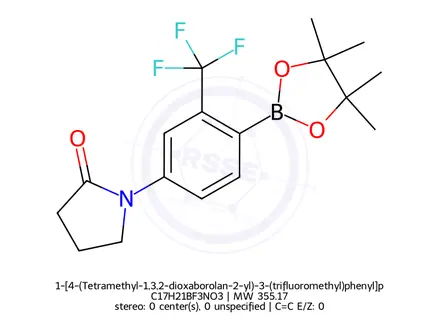 Chemical structure of 1-[4-(Tetramethyl-1,3,2-dioxaborolan-2-yl)-3-(trifluoromethyl)phenyl]pyrrolidin-2-one