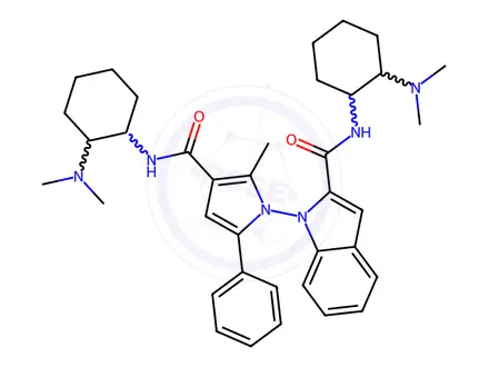 Chemical structure of N-(2-(Dimethylamino)cyclohexyl)-1-(3-((2-(dimethylamino)cyclohexyl)carbamoyl)-2-methyl-5-phenyl-1H-pyrrol-1-yl)-1H-indole-2-carboxamide