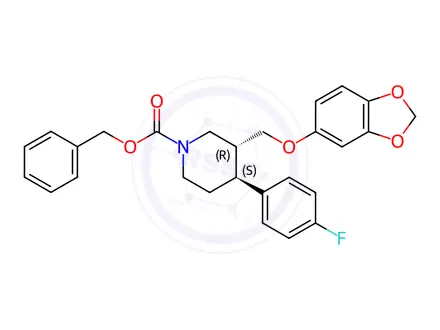 Chemical structure of benzyl (3R,4S)-3-((benzo[d][1,3]dioxol-5-yloxy)methyl)-4-(4-fluorophenyl)piperidine-1-carboxylate