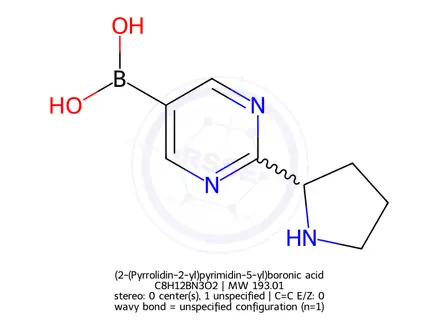 Chemical structure of (2-(Pyrrolidin-2-yl)pyrimidin-5-yl)boronic acid
