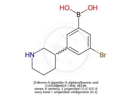 Chemical structure of (3-Bromo-5-(piperidin-3-yl)phenyl)boronic acid
