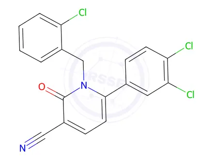 Chemical structure of 1-[(2-Chlorophenyl)methyl]-6-(3,4-dichlorophenyl)-2-oxo-1,2-dihydropyridine-3-carbonitrile