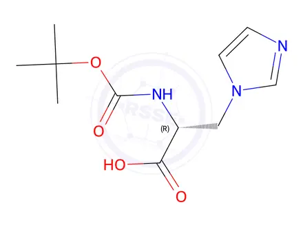 Chemical structure of (R)-2-((tert-butoxycarbonyl)amino)-3-(1H-imidazol-1-yl)propanoic acid