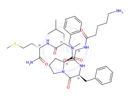 Chemical structure of N-(5-Amino-1-oxopentyl)-L-phenylalanyl-L-phenylalanyl-L-prolyl-N-methyl-L-leucyl-L-methioninamide