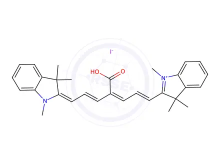 Chemical structure of 2-[(1E,3Z,5E,7E)-4-Carboxy-7-(1,3,3-trimethyl-1,3-dihydro-2H-indol-2-ylidene)-1,3,5-heptatrien-1-yl]-1,3,3-trimethyl-3H-indolium Iodide