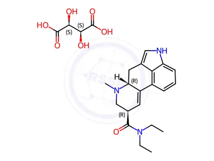 Chemical structure of Ergoline-8-beta-carboxamide, 9,10-didehydro-N,N-diethyl-6-methyl-, tar trate (1:1), d-