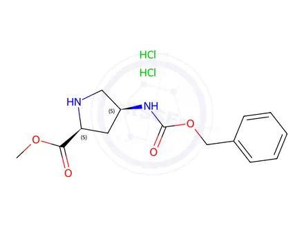 Chemical structure of (2S,4S)-Methyl 4-(((benzyloxy)carbonyl)aMino)pyrrolidine-2-carboxylate dihydrochloride