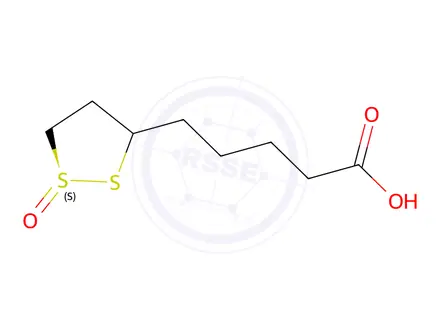 Chemical structure of 5-((1R)-1-oxo-1,2-dithiolane-3-yl)valeric acid