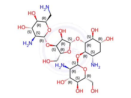 Chemical structure of 4-O-(2-Amino-2-deoxy-α-D-glucopyranosyl)-5-O-[3-O-(2,6-diamino-2,6-dideoxy-β-L-idopyranosyl)-β-D-ribofuranosyl]-3-amino-2,3-dideoxy-D-myo-inositol