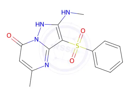 Chemical structure of 5-Methyl-2-(methylamino)-3-(phenylsulfonyl)pyrazolo[1,5-a]pyrimidin-7(4h)-one