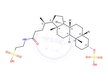 Chemical structure of 2-[[(3alpha,5beta)-24-oxo-3-(sulfooxy)cholan-24-yl]amino]-ethanesulfonic acid
