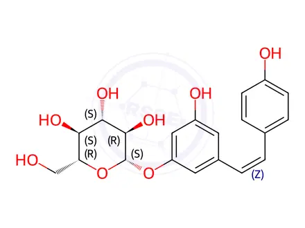 Chemical structure of (2S,3R,4S,5S,6R)-2-(3-Hydroxy-5-((Z)-4-hydroxystyryl)phenoxy)-6-(hydroxymethyl)tetrahydro-2H-pyran-3,4,5-triol