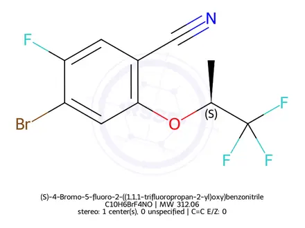 Chemical structure of (S)-4-Bromo-5-fluoro-2-((1,1,1-trifluoropropan-2-yl)oxy)benzonitrile