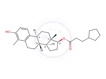Chemical structure of (8R,9S,13S,14S,17S)-3-hydroxy-4,13-dimethyl-7,8,9,11,12,13,14,15,16,17-decahydro-6H-cyclopenta[a]phenanthren-17-yl 3-cyclopentylpropanoate