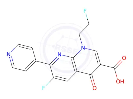 Chemical structure of 6-Fluoro-1-(2-fluoroethyl)-4-oxo-7-(pyridin-4-yl)-1,4-dihydro-1,8-naphthyridine-3-carboxylic acid