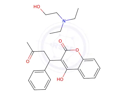 Chemical structure of 4-hydroxy-3-(3-oxo-1-phenylbutyl)-2H-1-benzopyran-2-one, compound with 2-(diethylamino)ethanol (1:1)