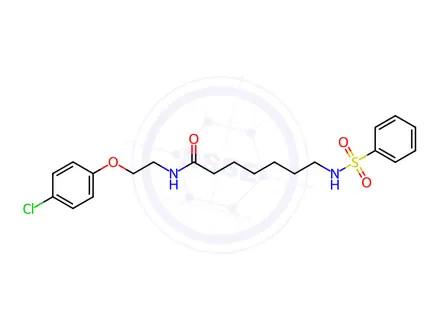 Chemical structure of N-(2-(4-chlorophenoxy)ethyl)-7-(phenylsulfonamido)heptanamide