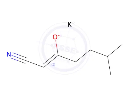 Chemical structure of potassium 1-cyano-5-methylhex-1-en-2-olate