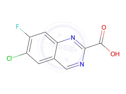 Chemical structure of 6-chloro-7-fluoro-quinazoline-2-carboxylic acid