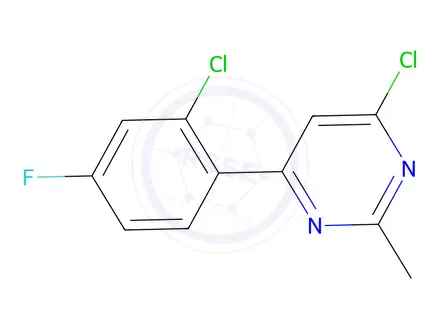 Chemical structure of 4-chloro-6-(2-chloro-4-fluorophenyl)-2-methylpyrimidine