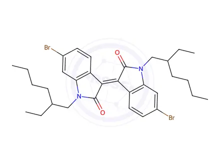 Chemical structure of 6,6'-Dibromo-1,1'-bis(2-ethylhexyl)-[3,3'-biindolinylidene]-2,2'-dione