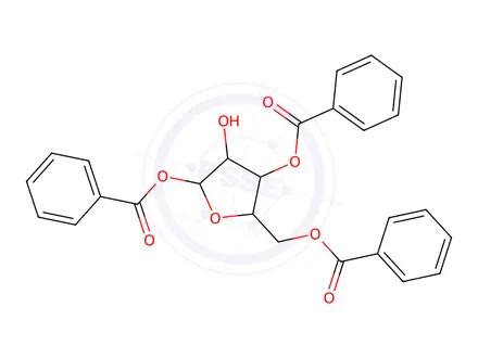 Chemical structure of (2S,3S,4S,5R)-5-((Benzoyloxy)methyl)-3-hydroxytetrahydrofuran-2,4-diyl dibenzoate
